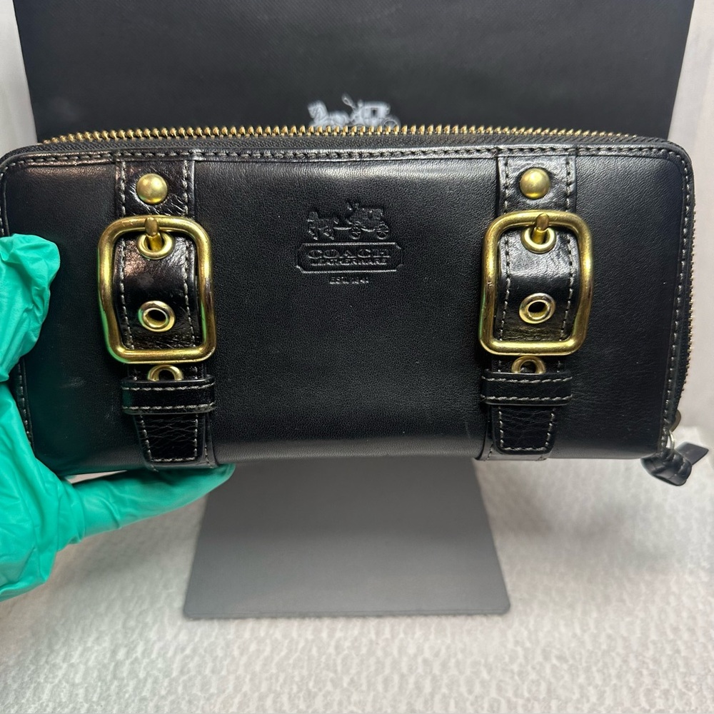 Coach Black Leather Wallet with Gold Accents - Picture 5 of 13
